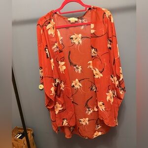 Emory Park Floral Kimono - Burnt Orange and Cream